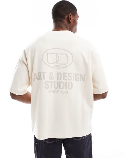 Pull&Bear 'Art & Design Studio' graphic t-shirt in ecru - view 1
