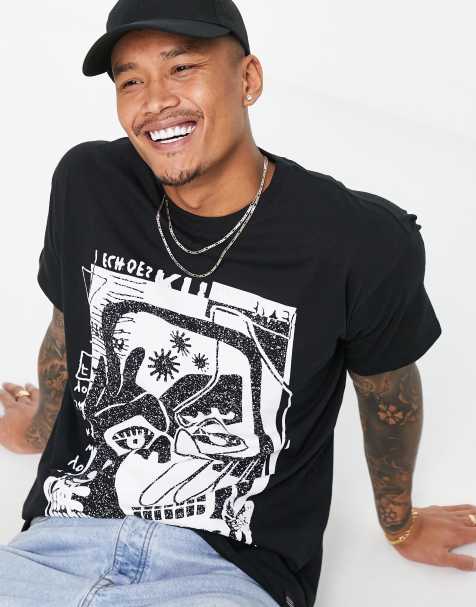 Pull&Bear art printed t-shirt in black - view 1