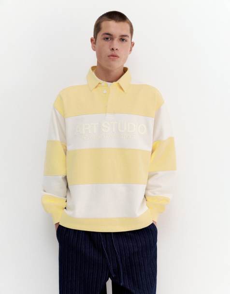 Pull&Bear - Art Studio - Gul poloskjorte med paneler - view 1