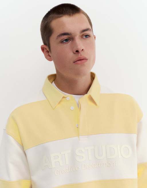 Pull&Bear - Art Studio - Poloshirt met panelen in geel, 3 van 4