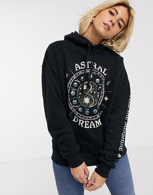 Pull&Bear astral print hoodie in black