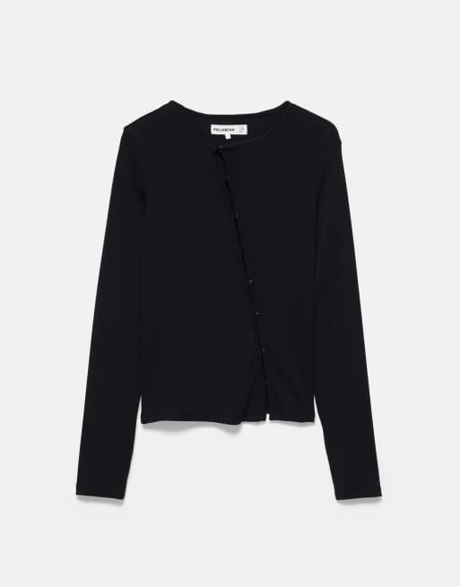 Pull&Bear Asymmetric buttoned cardigan in black, 5 of 7