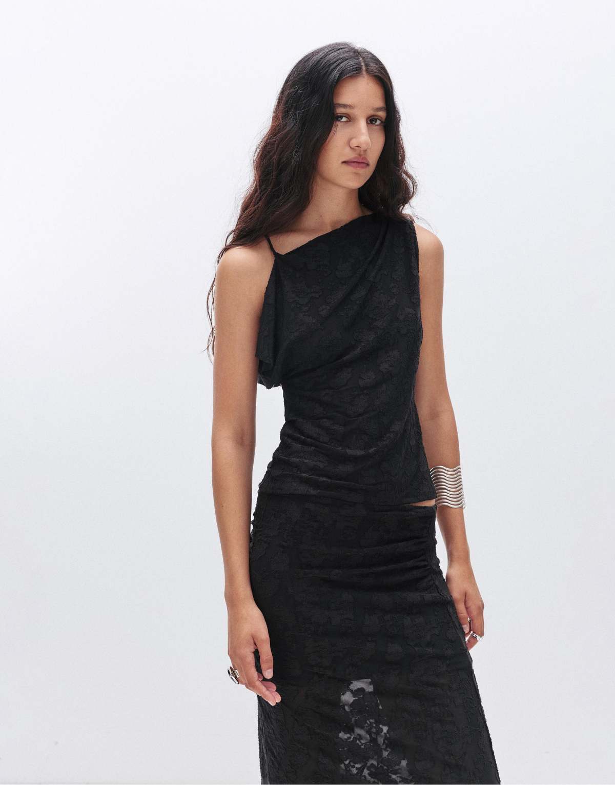 Pull&Bear Asymmetric cami top in black