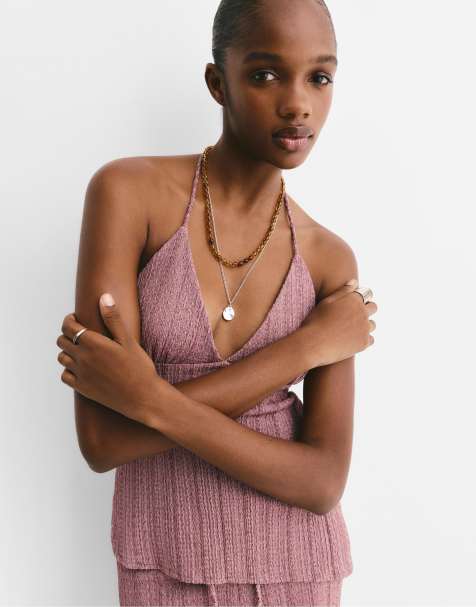 Pull&Bear Asymmetric crepe top in off pink