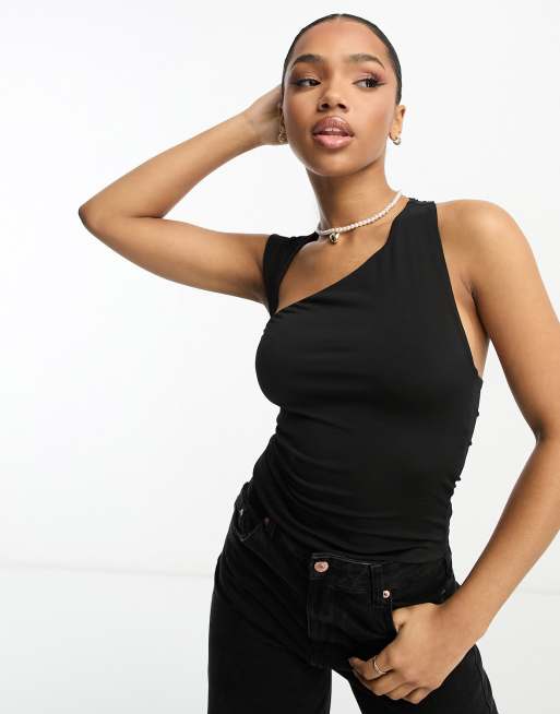 Pull Bear asymmetric cut out top in black ASOS