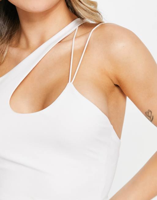 Pull&Bear asymmetric detail cropped top in white, 3 of 4