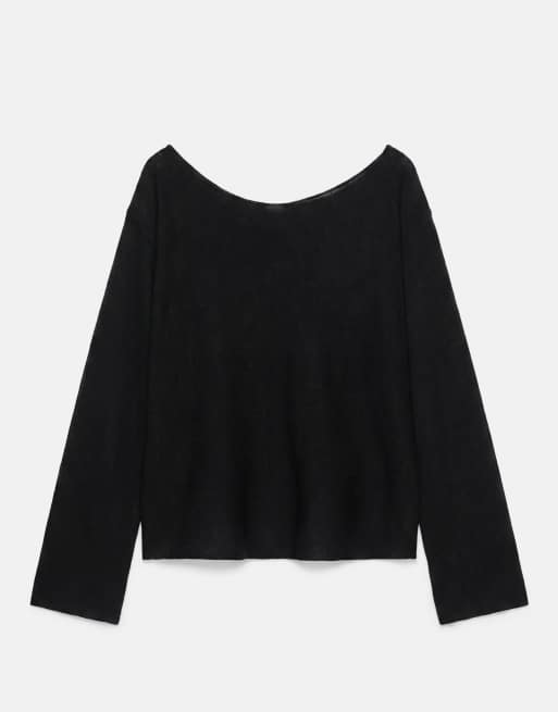 Pull&Bear Asymmetric fine knit jumper in black, 5 of 7