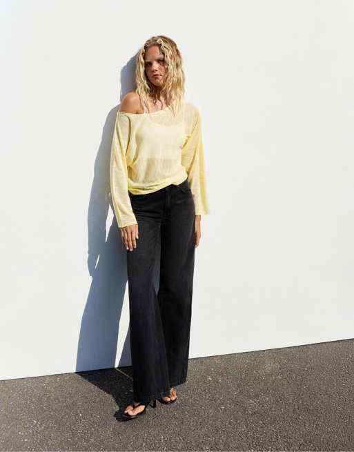 Pull&Bear Asymmetric fine knit jumper in yellow, 4 of 7