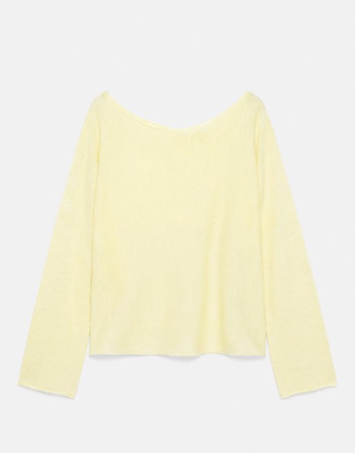 Pull&Bear Asymmetric fine knit jumper in yellow, 5 of 7