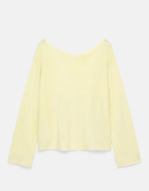 Pull&Bear Asymmetric fine knit jumper in yellow, 7 of 7