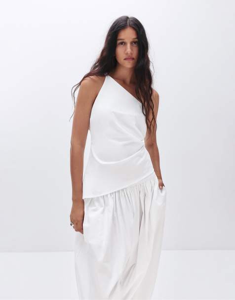 Pull&Bear Asymmetric gathered top in white - view 1