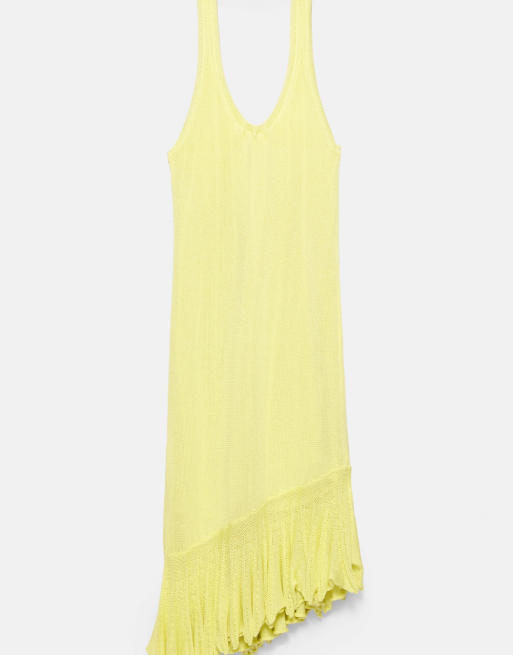 Pull&Bear Asymmetric knit halter dress in lime, 6 of 7