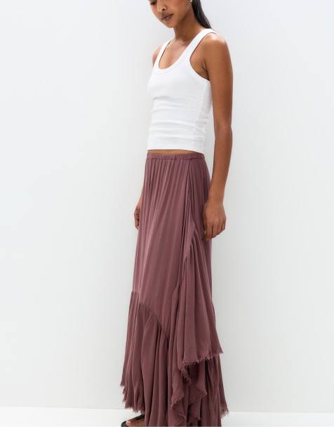 Pull&Bear asymmetric midi skirt in brown - view 1