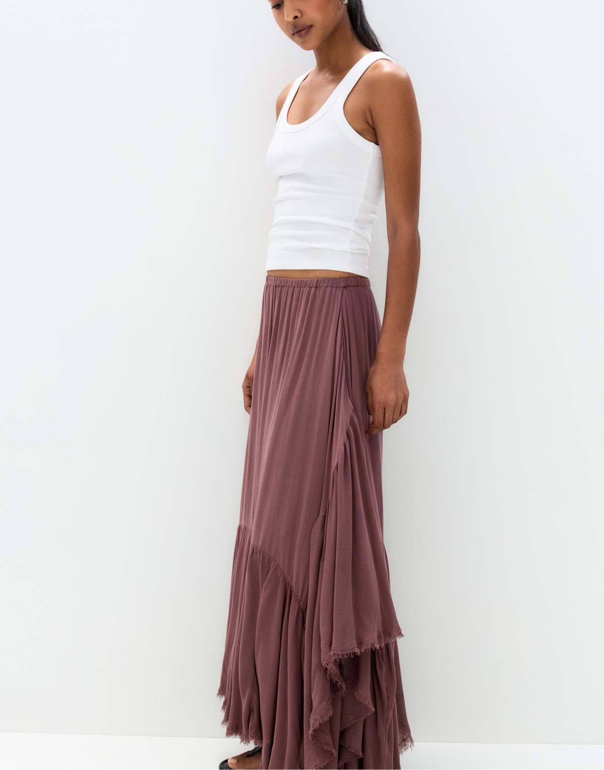 Pull&Bear asymmetric midi skirt in brown