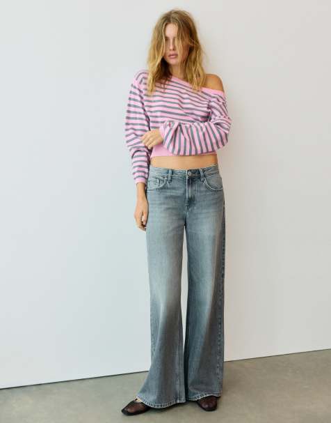 Pull&Bear Asymmetric neck jumper in pink - view 1