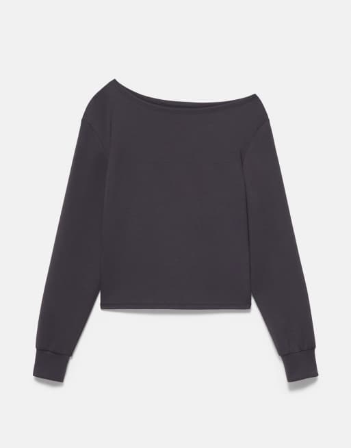 Pull&Bear Asymmetric neckline top in grey, 5 of 7