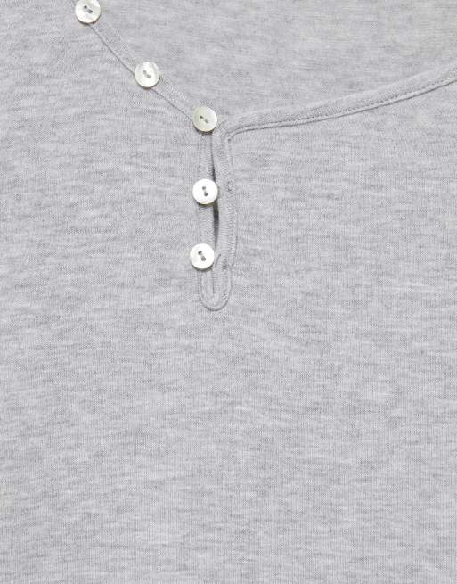 Pull&Bear Asymmetric neckline top with buttons in grey marl, 7 of 7
