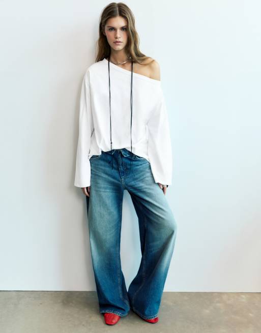Pull&Bear Asymmetric oversize t-shirt in white, 4 of 6