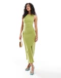 [Pull & Bear] Pull & Bear asymmetric panel mesh maxi dress in lime green XS Lime