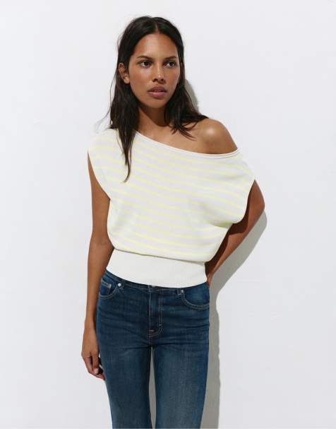 Pull&Bear Asymmetric short sleeve jumper in yellow