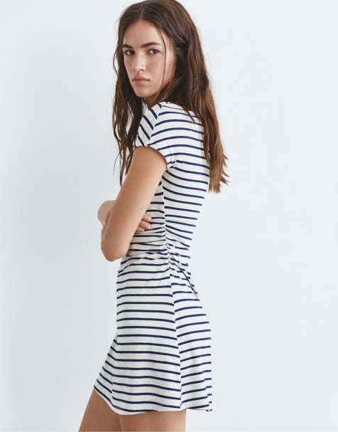 Pull&Bear Asymmetric striped dress in grey marl - view 1