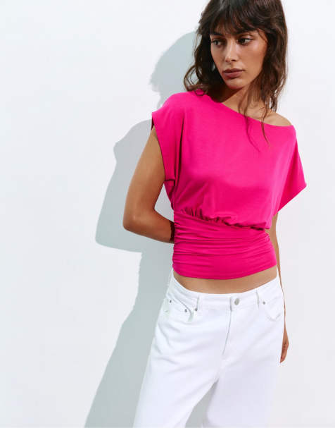 Pull&Bear Asymmetric top in pink - view 1