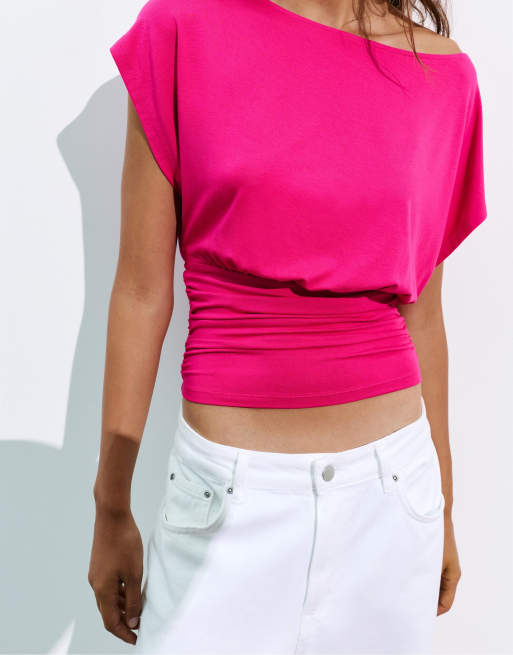 Pull&Bear Asymmetric top in pink, 3 of 7