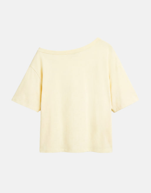 Pull&Bear - Asymmetrisch T-shirt met korte mouwen in geel, 7 van 7