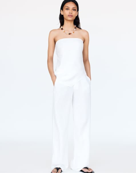 Pull&Bear - Asymmetrische bandeau-top in wit - view 1