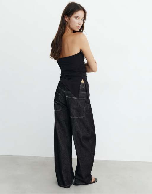 Pull&Bear - Asymmetrische bandeau-top in zwart, 4 van 4