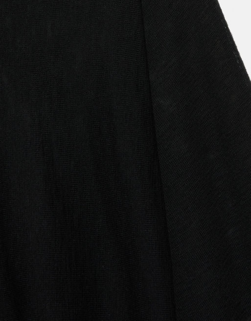 Pull&Bear asymmetrische fijngebreide trui in zwart, 6 van 7