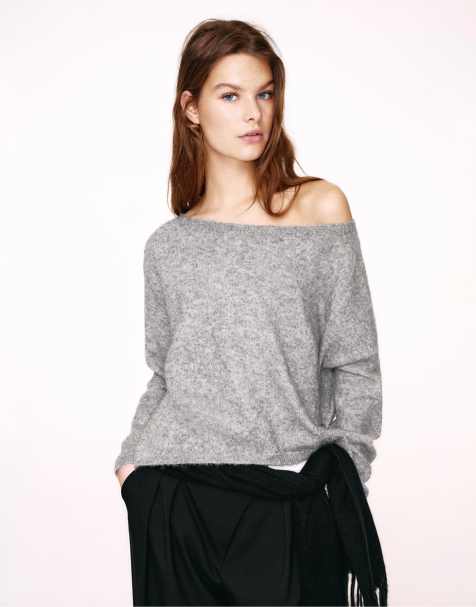 Pull&Bear - Asymmetrische sweater in gemêleerd medium - view 1