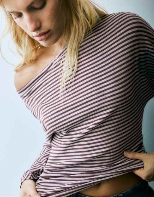 Pull&Bear asymmetrische top met lange mouwen en strepen, 3 van 6