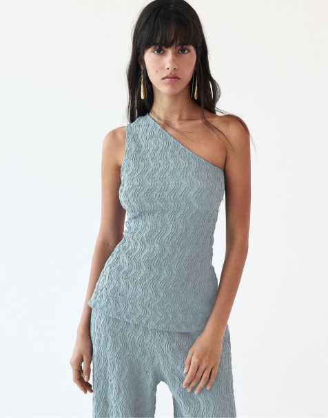 Pull&Bear - Asymmetrische top met textuur in grijsblauw - view 1