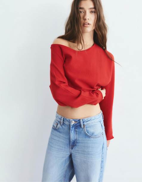 Pull&Bear - Asymmetrische trui in rood - view 1