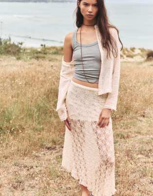Pull & Bear - Asymmetrischer Midirock in Beige-Neutral