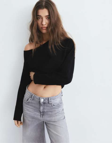 Pull&Bear – Asymmetrischer Pullover in Schwarz - view 1