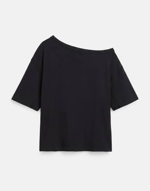 Pull&Bear – Asymmetrisches T-Shirt in Schwarz, 6 von 7