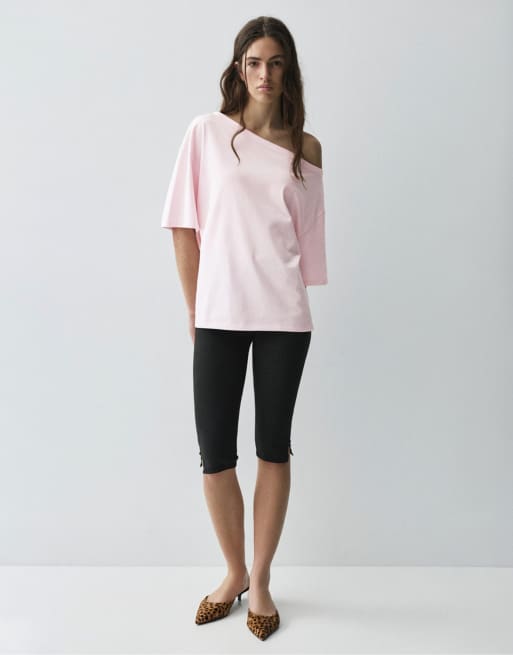 Pull&Bear asymmetrisches T-Shirt mit kurzen Ärmeln in Pink, 4 von 7