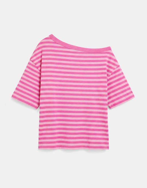 Pull&Bear asymmetrisches T-Shirt mit kurzen Ärmeln in Pink, 6 von 7