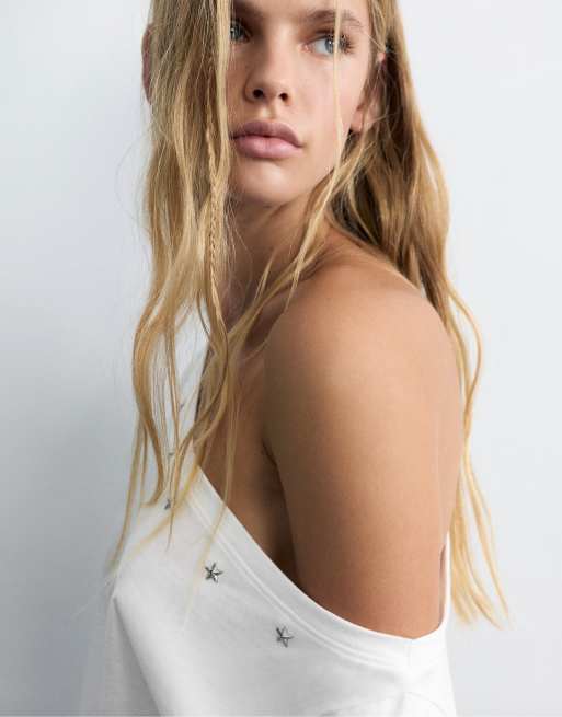 Pull&Bear asymmetrisches T-Shirt mit Stern in Weiß, 3 von 7