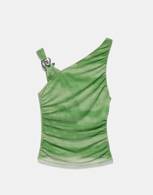 Pull&Bear asymmetrisches Top mit Batik-Applikation in Grün, 5 von 7