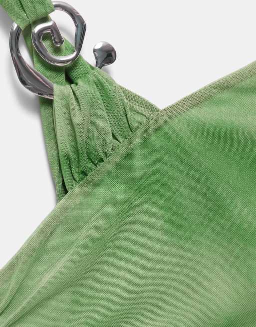 Pull&Bear asymmetrisches Top mit Batik-Applikation in Grün, 6 von 7