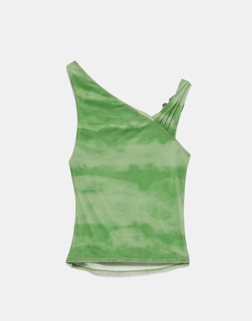 Pull&Bear asymmetrisches Top mit Batik-Applikation in Grün, 7 von 7