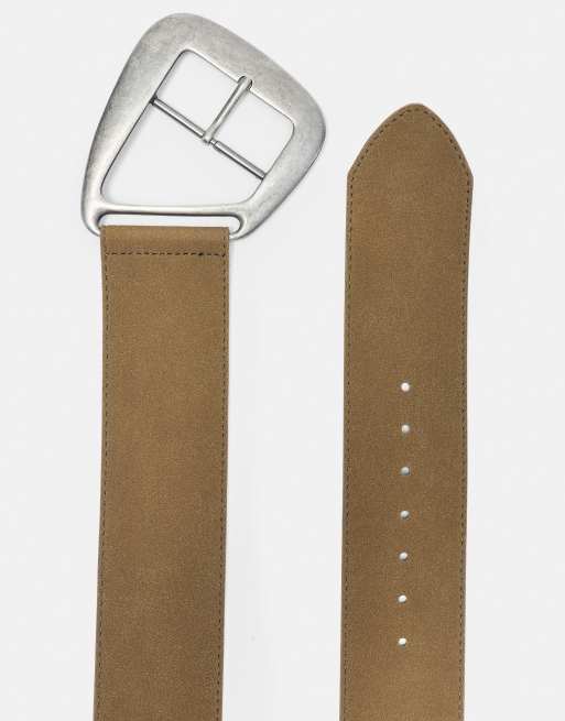 Pull&Bear asymmetrisk bælte med spænde i khaki, 3 af 4