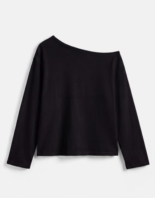 Pull&Bear asymmetrisk oversize-t-shirt i svart, 5 av 6