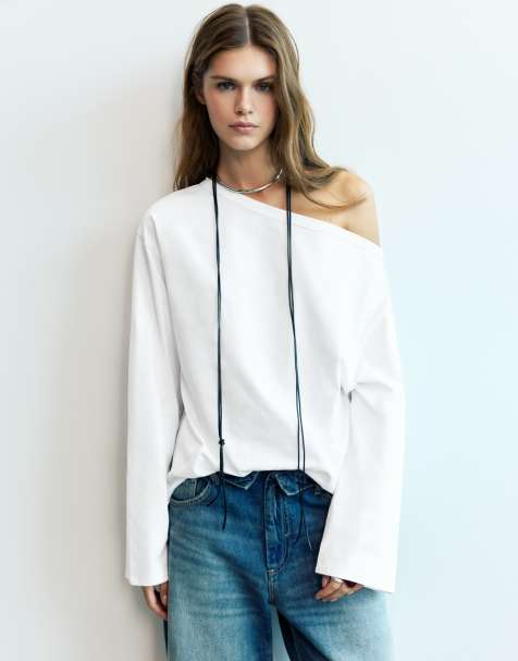 Pull&Bear asymmetrisk oversize-t-shirt i vitt - view 1