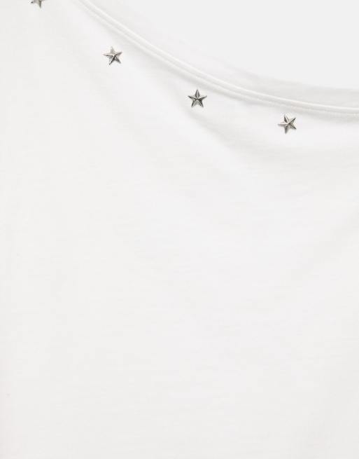 Pull&Bear asymmetrisk stjärn-t-shirt i vitt, 6 av 7