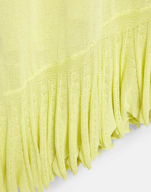 Pull&Bear asymmetrisk strikket halterkjole i lime, 7 af 7