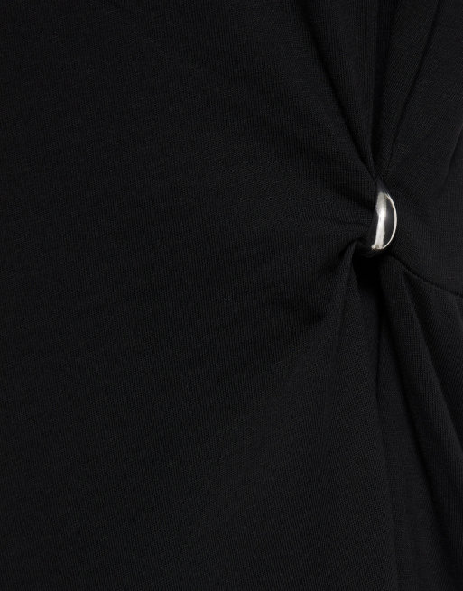 Pull&Bear asymmetrisk T-shirt med applikation i sort, 6 af 7